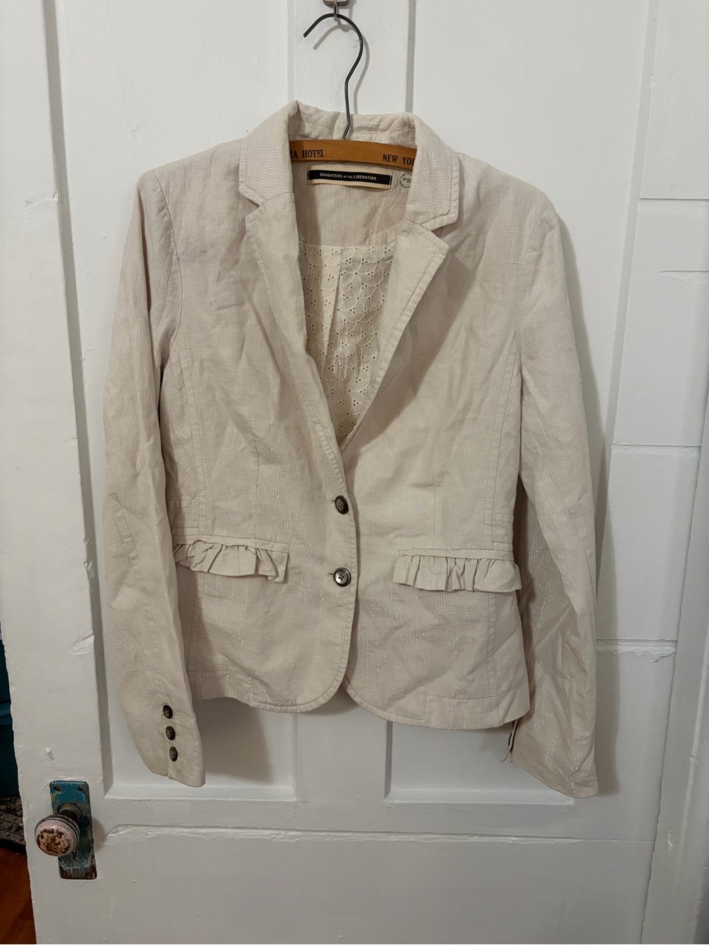 Anthropologie Daughters of the Liberation Linen Blend Jacket Beige Crop